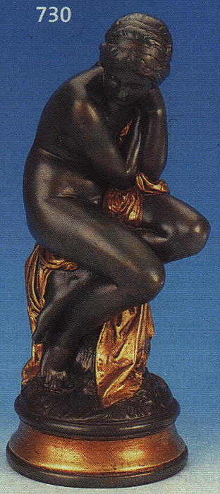 SKULPTUR, FRANKREICH, UM 1890, KERAMIK, SIGN. J. FéLON, GEB. 21.8.1818-1896, RITZNR. 541, GOLDSTAFFAGE, FRAUENAKT AUF SOCKEL, H. 38 CM