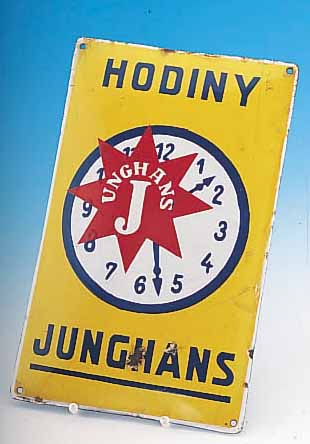 KONVOLUT BESTEHEND AUS EINEM JUNGHANS EMAIL- WERBESCHILD, MAUTHE- UND ARSA WERBESCHILD, EMAILSCHILD DEUTSCHLAND UM 1940, ALTERSBED. BESCH., ...