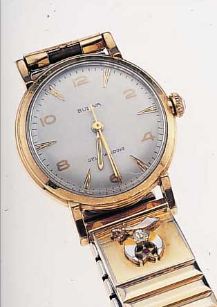 BULOVA HERRENARMBANDUHR SELFWINDING, REF.-NRB438397/L6, SCHWEIZ/USA UM 1958, METALL HART- VERG., EDELST.-BODEN GESCHR., BLATT REST., AUSGEFALL. ...