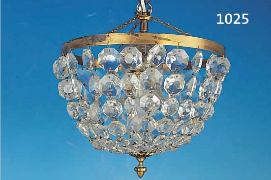 DECKENLAMPE, ITALIEN, 2. HäLFTE 20. JH., GLASGEHäNGE UND MESSINGMONTUR, D. 26 CM, H. CA. 25 CM