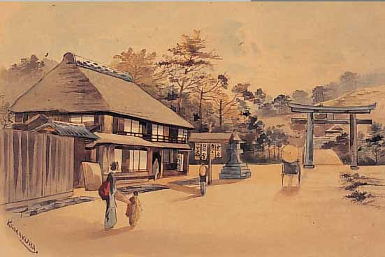 UNBEKANNTER JAPANISCHER MALER, UM 1900-10, AQUARELL AUF GEBRäUNTEM PAPIER, DARST. DES EINGANGS VON KAMAKURA, CA. 19 X 27 CM, ...