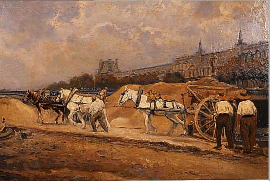 HORTE, MAX, GEB. 1865 BERLIN, STRAßENBAU VOR DEM LOUVRE IN PARIS, SIGNIERT UND DAT. 1899, ÖL/LWD, CA. 43 X 53 CM, R.