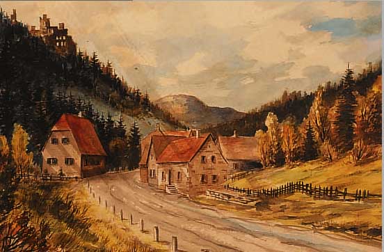 DEEGE, HEINRICH, GEB. 1920 HAßLOCH, TäTIH IN NEUSTADT, PFäLZER TAL MIT BURGRUINE, AQUA- RELL, SIGNIERT, CA. 24 X 32 CM, U.GL., R.