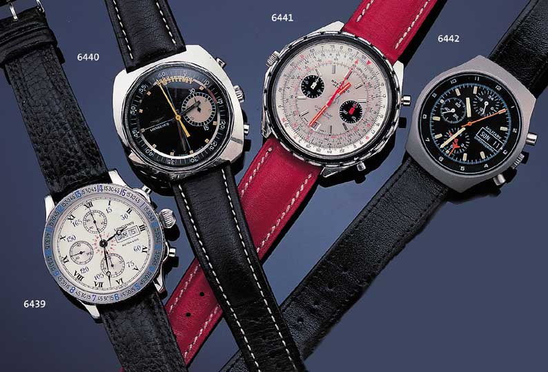 BREITLING ARMBANDCHRONOGRAPH CHRONOMAT, REF.-NR. 1808, SCHWEIZ UM 1970, EDELST., BODENGESCHR., ZUR BESSEREN STOPPBED. KRONE AUßEN 9,VERS. ...