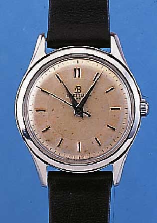 BREITLING HERRENARMBANDUHR, REF.-NR. 2906/ 29, SCHWEIZ UM 1953, EDELST., BODEN GESCHR., VERS. BLATT, AUßER LEDERB. U. KRONE ORIG.- ZUSTAND, 17 ...