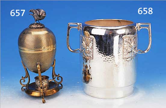 EISWüRFELGEFäß, DEUTSCH, WMF, UM 1910 , METALL VERSILBERT, H. CA. 20.5 CM, RELIEFIERTER FLORALER DEKOR, ...