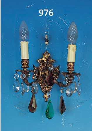 PAAR WANDLAMPEN, BELGIEN, WOHL 50ER JAHRE, MESSINGGUß MIT GLASGEHäNGE, H. 20 CM, ELEKTR. NICHT GEPRüFT