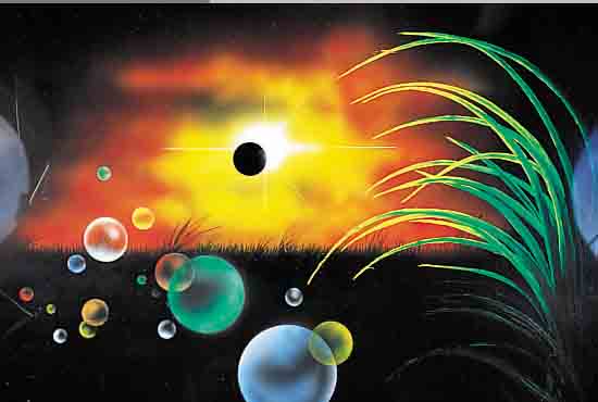WIMMER, REGINA, GEB. 1966 WIEN, GOUACHE AUF SCHWARZEM PAPIER, CA. 62 X 88 CM, SONNENFINSTERNIS, SIGNIERT GINA, UND DAT. ...