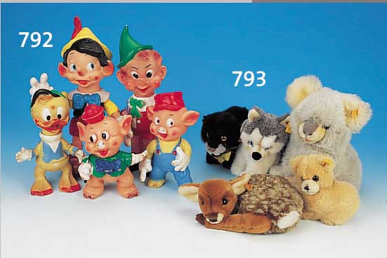 KONVOLUT AUS 5 WALT-DISNEY-FIGUREN, 60ER/70ER JAHRE, WEICHKUNSTSTOFF BUNT, PINOCCHIO, TRICK, ZWERG, ZWEI SCHWEINCHEN, UNTERSCH. GRößEN, ...