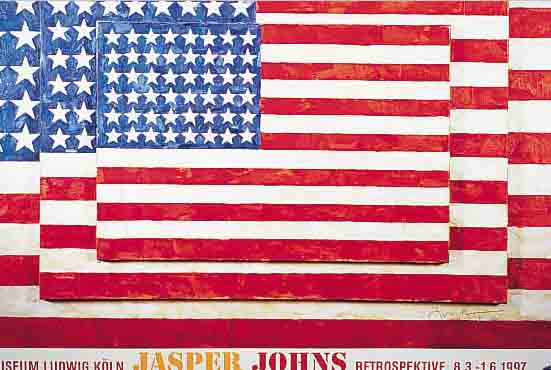 JOHNS, JASPER , THREE FLAGS, PLAKAT ZUR AUSST. IM MUSEUM LUDWIG KöLN 1997, FARBOFFSET, ...