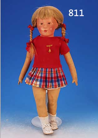 PUPPE, KäTHE KRUSE, AUS DER NACHKRIEGS- PRODUKTION BAD KöSEN, AB 1952, KUNSTSTOFF- KOPF, HANDGEKNüPFTE BLONDE ECHTHAARPERüCKE, BRAUNE ...