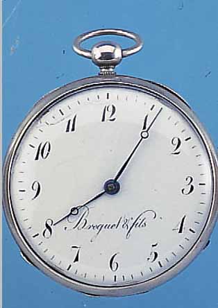 BREGUET & FILS SPINDELHERRENTASCHENUHR, SCHWEIZ UM 1840, NICKEL, GEW. EMAILBL. SIGN./ REP., GEBL. STAHLZEIGER, VERG. PLATINENW., ANTRIEB ...