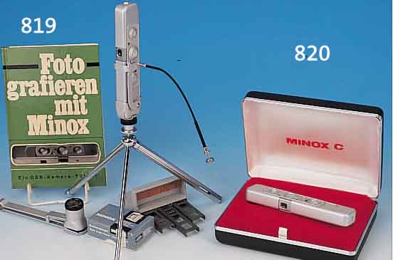 MINOX C, 2322055 BJ. 1969/70 MIT LUPENSTANZE, SUCHERSPIEGEL, STATIVKOPF, STATIVAUFSTECKFILTER-SET, MESSKETTE UND BUCH ...