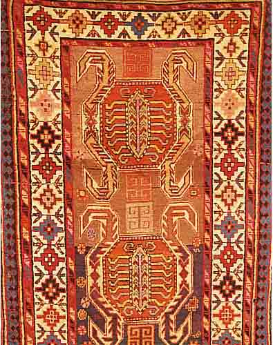 KAZAK,RUSSLAND CA.250 X 120 CM. EHZ.3-4 WOLLE-WOLLE UM1910.