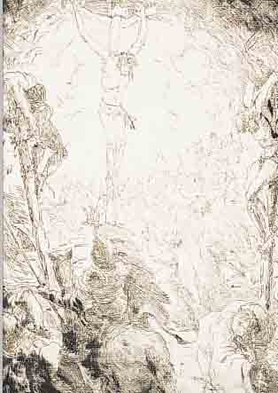 FAY, HANNS, 1888-1957, JESUS AM KREUZ, RADIERUNG AUF CHAMOISFARBENEM VELIN, HAND- SIGNIERT, CA. 28,5 X 18,5 CM, PP