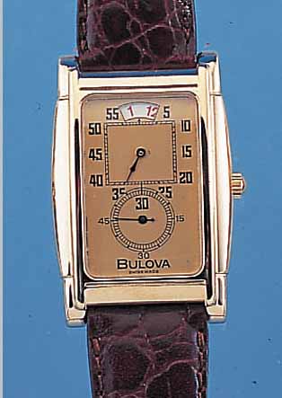 BULOVA HERRENARMBANDUHR, SCHWEIZ UM 1996, METALL HARTVERG., EDELST.-BODEN GEDR., BEIDS. MINERALVERGL., ORIG.-ETUI U. LEDERB. M. STIFT-SCHL., ...