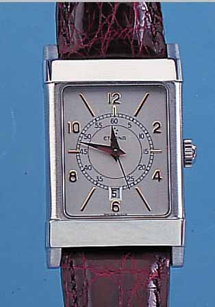 ETERNA HERRENARMBANDUHR LES HISTORIQUES, REF.-NR. 889041, SCHWEIZ UM 1999, EDELST., TEILW. POL., TEILW. SAT., BODEN GEDR., ORIG.- LEDERB. M. ...