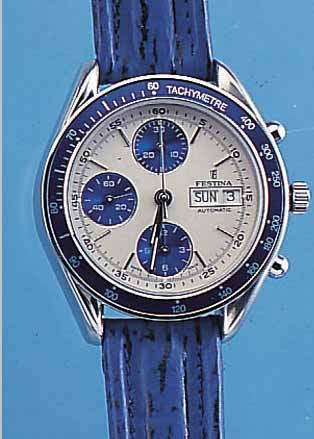 FESTINA ARMBANDCHRONOGRAPH AUTOMATIK, REF.- NR. 5258, SCHWEIZ UM 1995, EDELST. TEILW. POL., BODEN U. KRONE GESCHR., MATT VERS. BLATT, 30-MIN.- ...