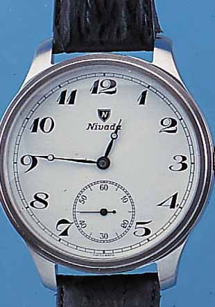 NIVADA HERRENARMBANDUHR, REF.-NR. 8558, SCHWEIZ UM 1999, EDELST. MASSIV, MATT., BODEN GESCHR., BEIDS. VERGL., EMAILFARB. KONTRAST- ZIFFERBL., ...