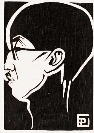 GALLIEN, PIERRE ANTOINE, 1896-1963 , HOLZSCHNITT, CA. 14 X 9.5 CM, PORTRäT DES MALERS FOUJITA, IM DRUCK ...