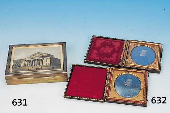 DECKELDOSE, PFORZHEIM, 1840/50, SILBER, 3 X 13 X 10 CM, MIT EINGESETZTEM KUPFERSTICH, HANDKOLORIERT, UM 1840, HOLZBODEN