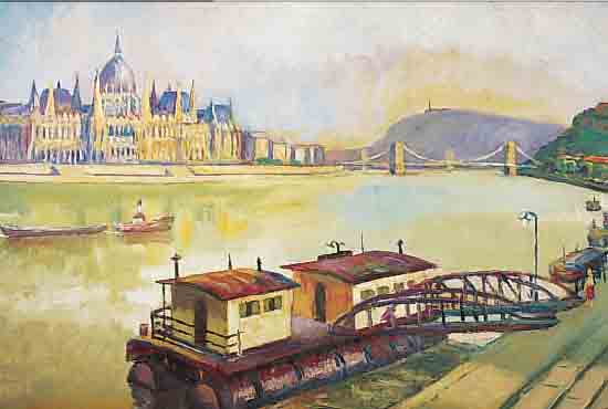 LAHOS, G., UNGARISCHE MALER 1. H. 20. JH., BLICK AUF DAS PARLAMENTSGEBäUDE IN BUDAPEST, ÖL/LWD, RE. U. SIGN., CA. 80 X 100 CM, R.