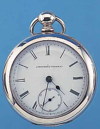 ELGIN HERRENTASCHENUHR LEPINE, USA UM 1884, SILVEROID-GEH. VON KEYSTINE, SCHLüSSELAUFZUG, EMAILBL., VERG. PLATINENWERK, OBEN SCHW. KOMP.-UNR., ...