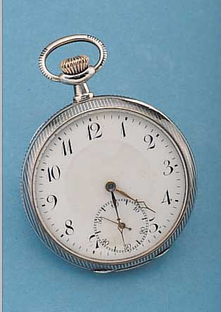 HERRENTASCHENUHR LEPINE, REF.-NR. 866370, SCHWEIZ UM 1924, 800ER TULASILBER, STREIFEN- DEKOR, EMAILBL., VERG. RUNDANKERW., 15 ST., BAUWEISE ...