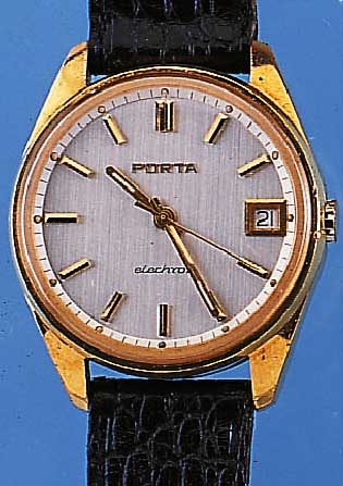 KONVOLUT: PORTA DAMEN- U. HERRENARMBANDUHR, HAU: ELECHRON, REF.NR. 118370, METALL VERG., EDELST.-SCHR.-BODEN BER., VERG. ELEKTROMECH. WERK, PUW ...