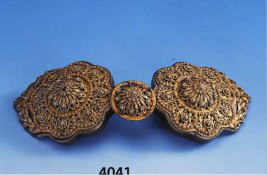 GüRTELSCHLIEßE, TüRKEI, UM 1900, SILBER UND METALL, L. ALTERSSPUREN, L. 18 CM, REICHE FILIGRANARBEIT, DEKORATIV