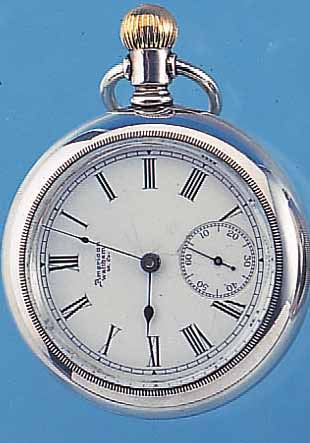 WALTHAM HERRENTASCHENUHR, USA UM 1890, STERLINGSILBER, 2. GEH., SCHWERE AUSF., BODEN U. GLASR. GESCHR., ORIG.-EMAILBL. SIGN., FEIN HAARR., ...