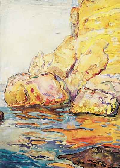 ARLT, FRITZ, 1887-1972, ZWEI AQUARELLIERTE BLEISTIFTZEICHNUNGEN, FELSENKüSTE AUF ISCHIA, CA. 47 X 31,5 CM, 1 X ABENDSTIMMUNG AUF ISCHIACA. 30 X 46 ...
