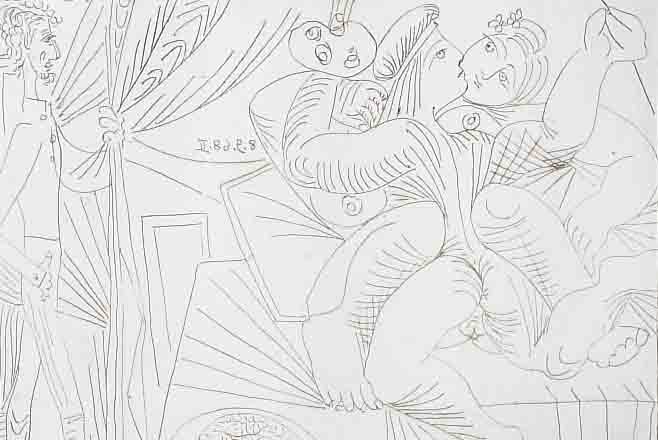 PICASSO, PABLO, 1881-1973, L'ARTISTE ET SES MODELLES, RADIERUNG, IN DER PLATTE IN SPIEGELSCHRIFT DATIERT 8.9.68 II, ...