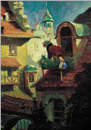 BAYER, PETER W., 1871 KARLSRUHE-1919 MANNHEIM, DURCH KATZENMUSIK GESTöRTE NACHTRUHE, ÖL/ LWD., KRAKELIERT, LI. O. SIGN., CA. 68 X 48 CMR.
