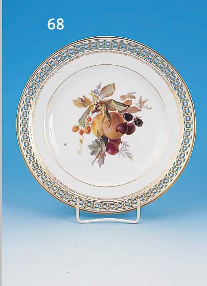 TELLER, MEISSEN, UM 1860-80, 1. WAHL, PORZELLAN, RAND IN DURCHBRUCHARBEIT, MITTIG FEINE BUNTE MALEREI EINES OBSTBOUQUETS, D. CA. 22 CM