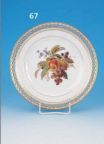 TELLER, MEISSEN, UM 1860-80, 1. WAHL, PORZELLAN, RAND IN DURCHBRUCHARBEIT, MITTIG FEINE BUNTE MALEREI EINES OBSTBOUQUETS, D. CA. 22 CM