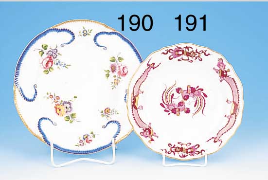 TELLER, MEISSEN, UM 1860-80, 1. WAHL, PORZELLAN, VIOLETTER DRACHENDEKOR GOLDGEHöHT, D. CA. 21 CM