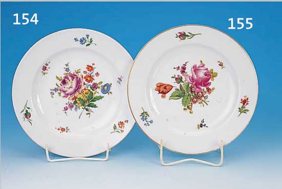 FLACHER TELLER, MEISSEN, UM 1840-50, 1. WAHL, PORZELLAN, REICHE BUNTE BLUMENMALEREI, LEICHT BERIEBEN, GOLDRAND, D. CA. 24 CM
