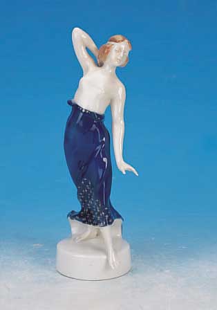 PORZELLANFIGUR, ROSENTHAL, 1920, SIGN. B. BOEHS, TäNZERIN, SPARSAME BUNTE BEMALUNG, H. 24 CM