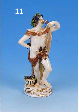 PORZELLANFIGUR, MEISSEN, UM 1870-80, 1. WAHL, BACCHUS, BUNT BEMALT, TEILREST., H. CA. 14,5 CM