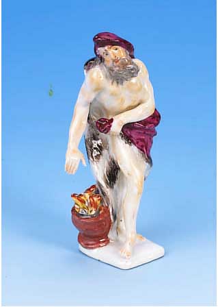 PORZELLANFIGUR, MEISSEN, UM 1750, ALLEGORIE AUF DEN WINTER, BUNT BEMALT, TEILREST., H. CA. 11,5 CM
