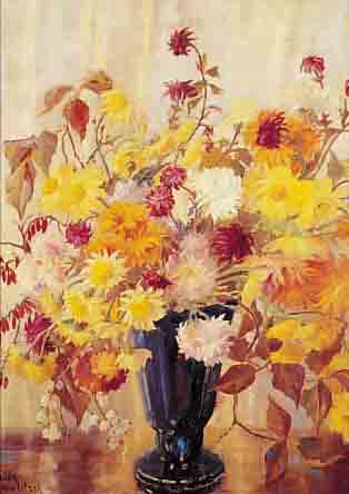HAWLITZEK, HEDDA, DEUTSCHE MALERIN DER 20ER JAHRE, HERBSTBLUMENSTRAUSS, ÖL/MALKARTON, LI. U. SIGN., CA. 60 X 50 CM, R.