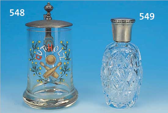 FLAKON, RUSSLAND, UM 1898-1912, FARBLOSES KRISTALLGLAS GESCHNITTEN UND GESCHLIFFEN, MONTUR 84ER SILBER, KLASSIZISTISCHER DEKOR, H CA. 15 CM