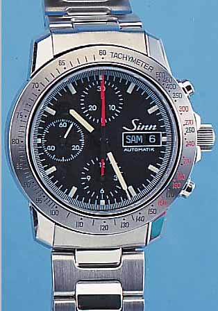 SINN ARMBANDCHRONOGRAPH AUTOMATIK, REF.-NR. 303/1735, SCHWEIZ 2000, EDELST., TEILW. POL., TEILW. MATT., SOWIE EDELST.-BAND M. SICHER- ...