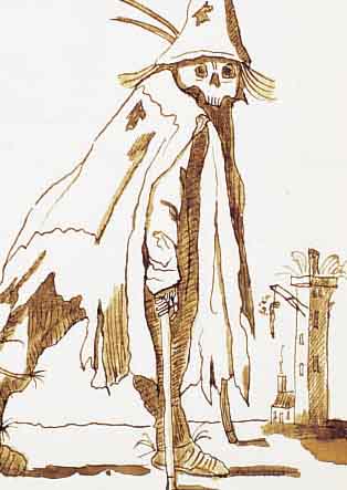 JANSSEN, HORST, FEDERZEICHNUNG, 23.5 X 14.5 CM, NACH CALLOT, MONOGRAMMIERT UND DAT.