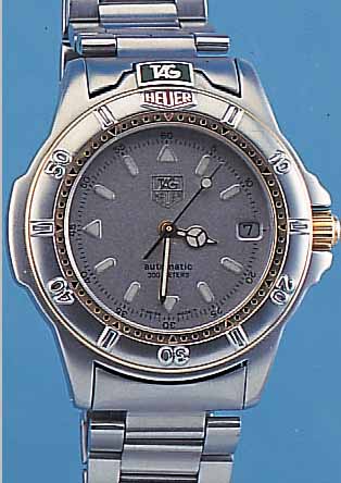 HEUER/TAG HERRENARMBANDUHR AUTOMATIK, REF.-NR. 695/706KA, SCHWEIZ UM 1995, EDELST. MATT., WIE EDELST.-BAND M. SICHERHEITSFALT- SCHL., BODEN ...