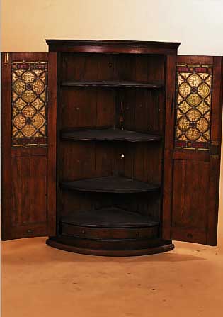ECKSCHRäNKCHEN, DEUTSCH, UM 1900/10, EICHE MIT BLEIGLASEINSäTZEN, H. 96 CM, B. 60.5 CM, SCHENKELTIEFE 41 CM