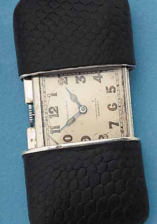 MOVADO REISESCHIEBEüHRCHEN, REF.-NR. 21556, SCHWEIZ UM 1938, STERLINGSILBER, BLATT VERS., FL., SERIE ERMETO, RUNDANKERW., 15 ST., VERSCHR. ...