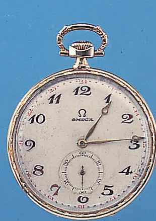 OMEGA HERRENTASCHENUHR LEPINE, REF.-NR. 7572987, SCHWEIZ UM 1930, GG 585/000, RäNDER WIE BüGEL RELIEFIERT VERZ., BODEN M. VERSCHL. ...