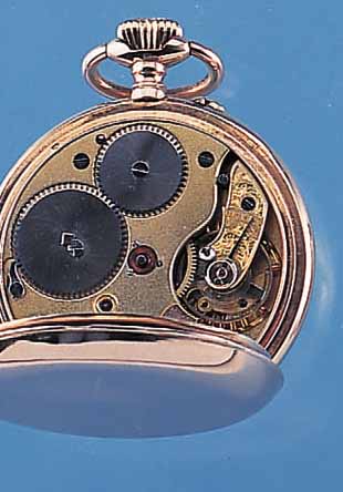 SYSTEM GLASHÜTTE HERRENTASCHENUHR LEPINE, RG 585/000, EMAILBL., NACHTR. INNEN SCHW. 13-24, GOLDCUV. M. QUALIFIKATIONSGRAV., 16 ST., 3/4 ...